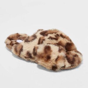 Target Stars Above Women's Faux Fur Leopard Crossband Slippers Brown XL 11-12